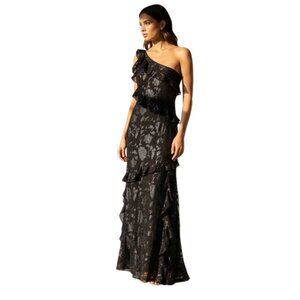 Astr Andrea One Shoulder Maxi Dress Black Shimmer‎ Size S